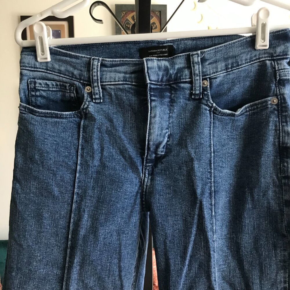 BANANA REPUBLIC size 27 / 4 Blue Stretch Denim Mid Rise Tailored Straight Jeans - Picture 2 of 4